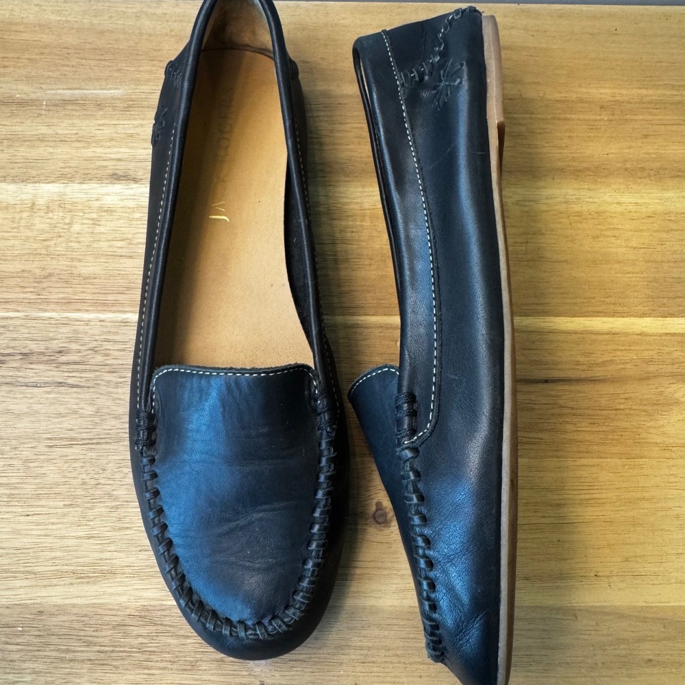 Jack Rogers Women 9 Navy Blue Leather Whipstitch Driving Loafer Flats Classic